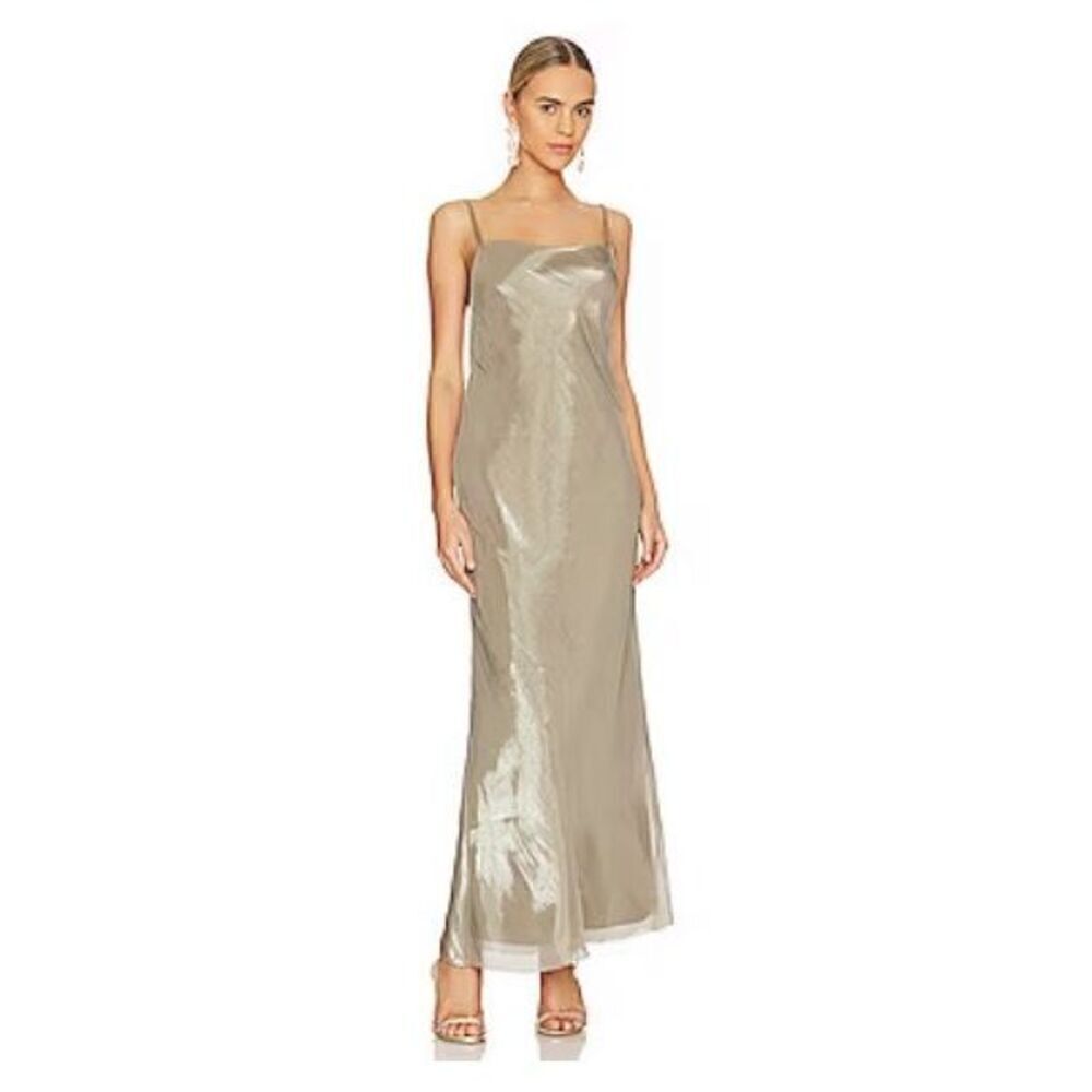 Bec + Bridge Fleur Maxi Dress in Iridescent Silver NWOT Size 8
